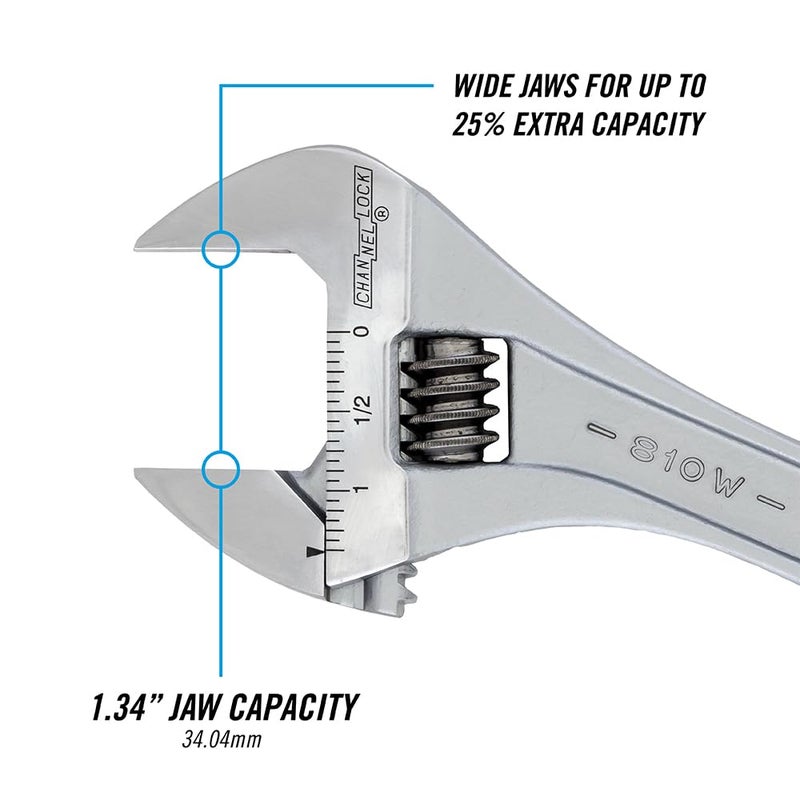Channellock Adjustable Wrench 810W - Chrome Vanadium Steel, Polished Finish - 10 in - Image 3